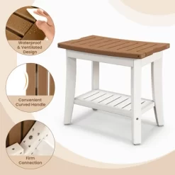Costway 20'' X 13'' Heavy Duty Waterproof HDPE Shower Bench 2-Tier Bath Spa Stool Off White & Brown -Baby World Shop GUEST ee804eb2 58b5 4011 a469 f44bf9d90855