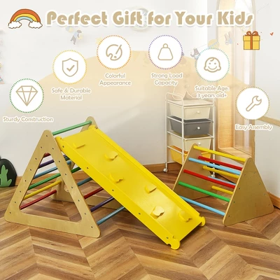 Costway 3 In 1 Kids Climbing Ladder Set 2 Triangle Climbers W/Ramp For Sliding & Climbing 6 Costway 3 In 1 Kids Climbing Ladder Set 2 Triangle Climbers W/Ramp For Sliding & Climbing - Image 4