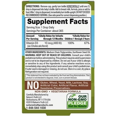 Nature's Truth Vitamin D Drops For Infants And Kids 400 IU | 9.2 ML 3 Nature's Truth Vitamin D Drops For Infants And Kids 400 IU | 9.2 ML