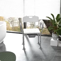 HOMCOM 3-in-1 Shower Chair With Back And Arms, Height Adjustable Bedside Commode, Raised Toilet Seat For Seniors, Disabled -Baby World Shop GUEST fac12c73 269f 43d5 a4cd 35c302dd2c5b