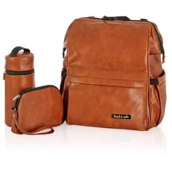 Hannah & Sophia Soho Large Traverse Baby Diaper Bag Backpack In Cognac, Water Resistant Changing Pad & Mini Mom Tote Included, Brown -Baby World Shop GUEST fc1ed095 02a7 486e 8d80 7ccffb517bd7