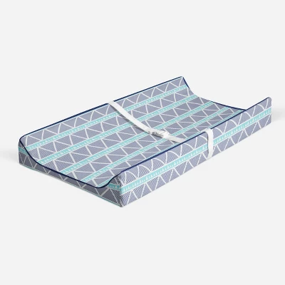Bacati - Liam Aqua/Navy Large Triangles Quilted Muslin Changing Pad Cover 3 Bacati - Liam Aqua/Navy Large Triangles Quilted Muslin Changing Pad Cover