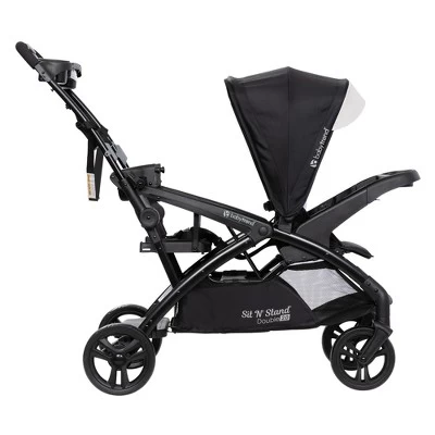 Baby Trend Sit N' Stand Double Stroller 2.0 DLX With 5 Point Safety Harness, Canopy, Extra Basket, 2 Cup Holders & Covered Compartment, Modern Khaki 4 Baby Trend Sit N' Stand Double Stroller 2.0 DLX With 5 Point Safety Harness, Canopy, Extra Basket, 2 Cup Holders & Covered Compartment, Modern Khaki - Image 2